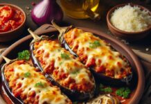 Запечені баклажани з фаршем та сиром Запечені баклажани з фаршем та сиром