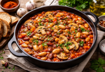 Тушкована квасоля з грибами та копченою паприкою