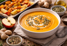 Крем-суп із печеного батату та яблук з імбирем