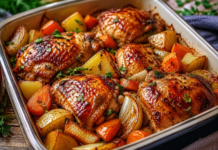 Курка в медово-гірчичному соусі з овочами в духовці