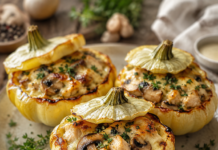 Фаршировані патисони з куркою, печерицями та вершками