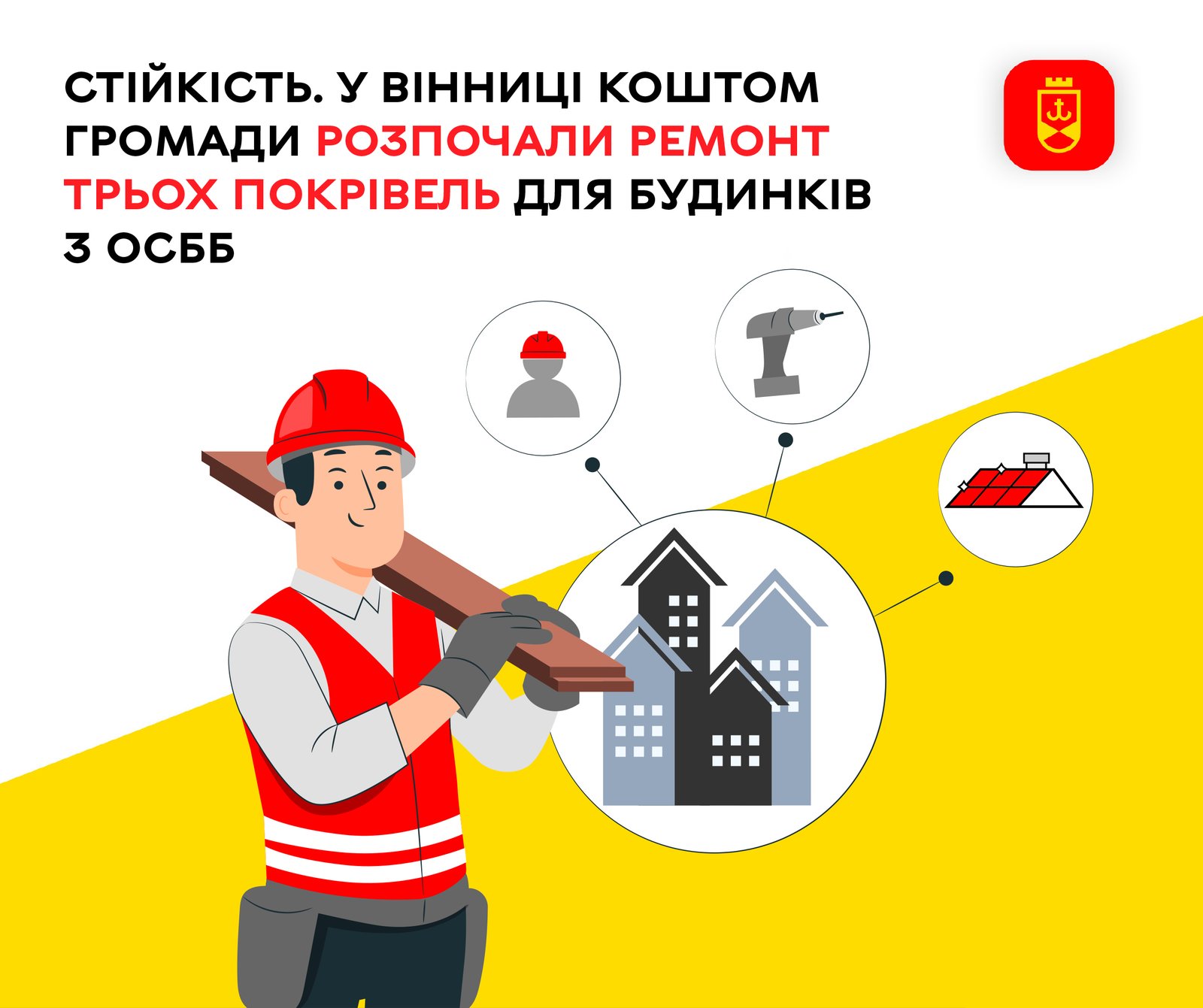 У Вінниці коштом міського бюджету капітально ремонтують дахи у трьох будинках з ОСББ