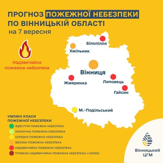 На Вінниччині 7 вересня оголосили надзвичайний рівень пожежної небезпеки